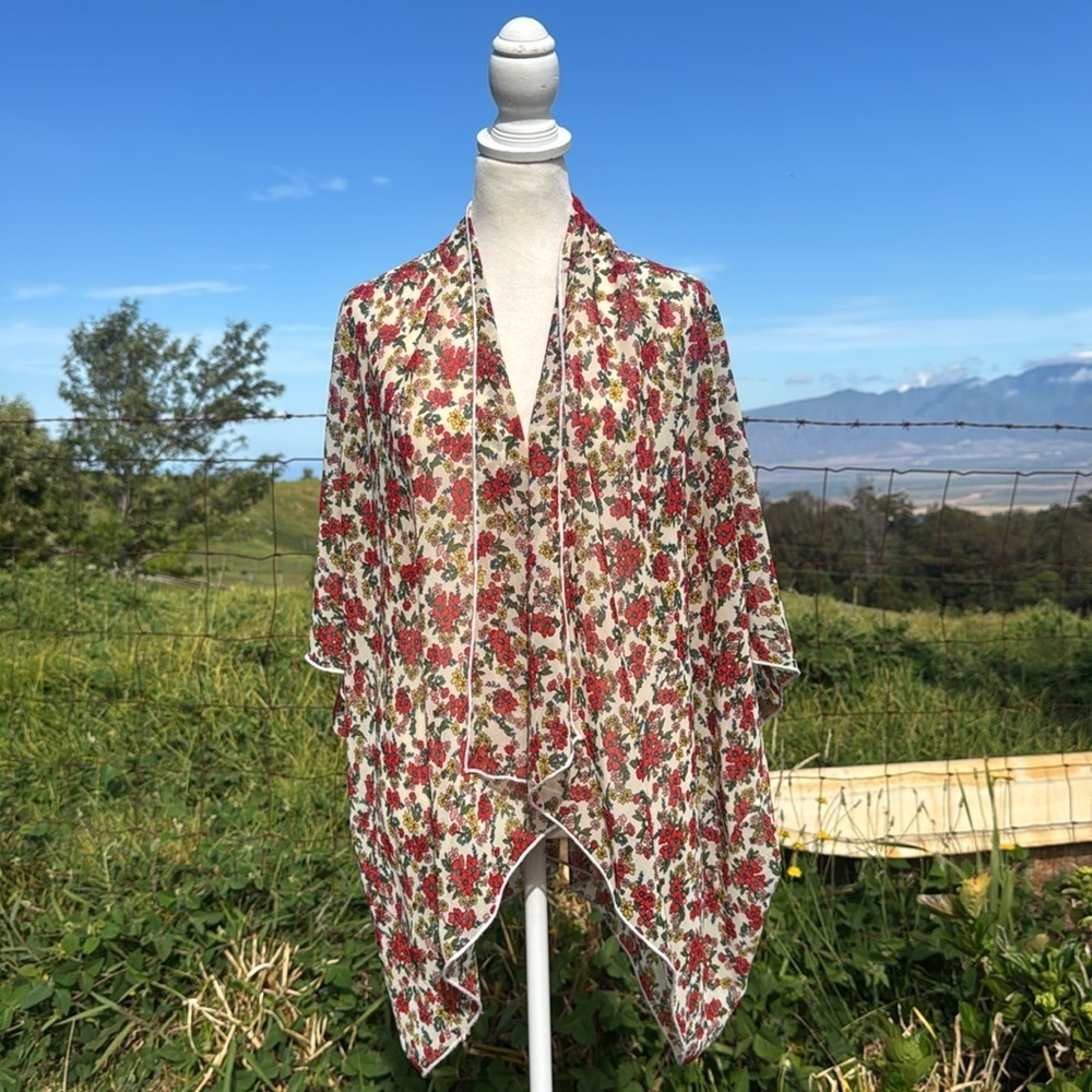 Jaxsea Swimwear Resort Wear Hawaii Ditzy floral Sheer Kimono Free Size - Picture 7 of 7